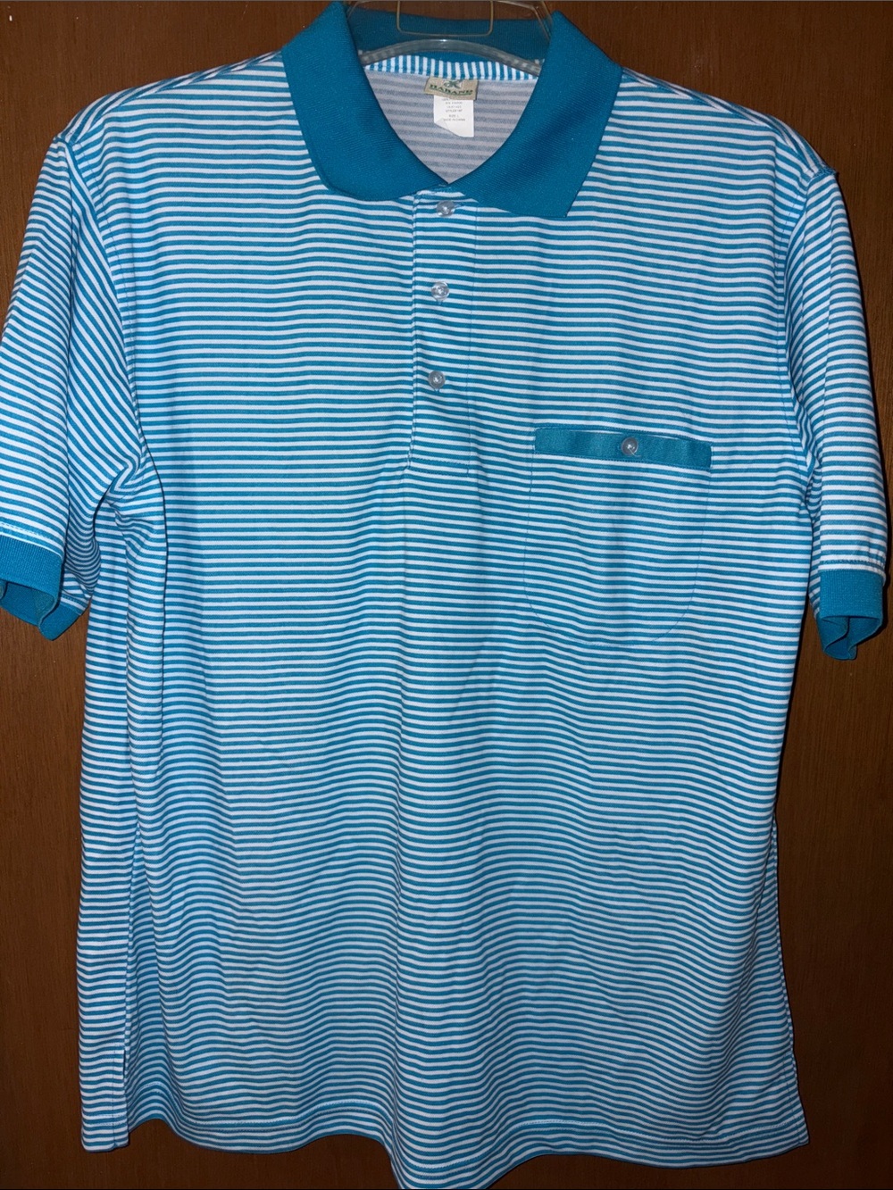 Vtg Haband Teal and White Striped Polo Shirt